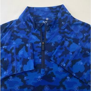 G/Fore G4 Golf Pullover Icon Camo Luxe Skull & T’s Print Blue Polyester NWOT MED